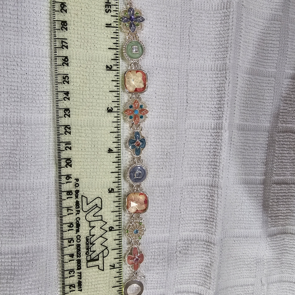 Napier Enamel and Crystal Station Bracelet with Toggle Clasp 7 1/4” - Picture 13 of 14